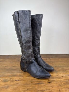 Matisse Womens Wilmer US 5.5M Gray Distressed Leather Zip Knee High Riding Boots